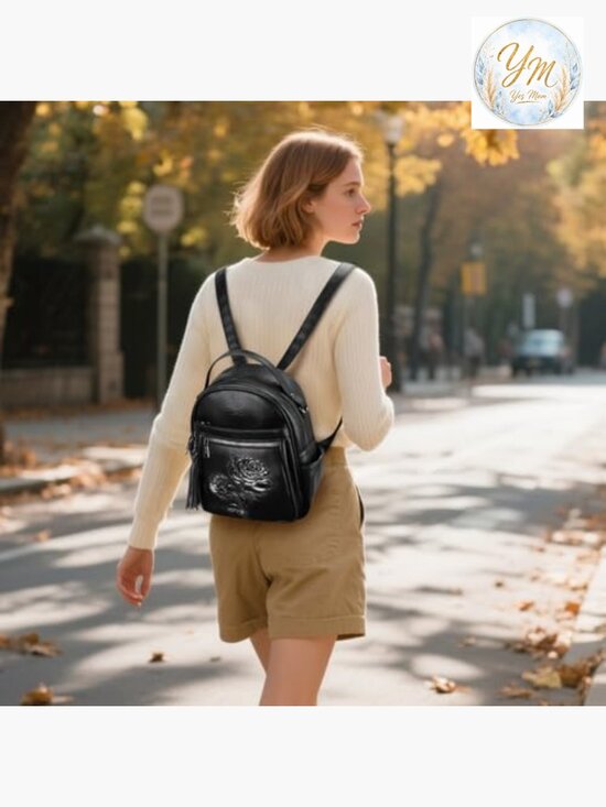 Mini Backpack Purse with Embossed Leather, Fashion Travel Backpack, 8 Pockets main image 4